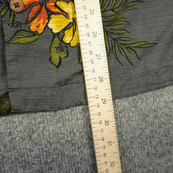 Tommy Bahama Button Shirt Mens Large Grey Silk Cotton Tropical Hibiscus Floral - Picture 5 of 7